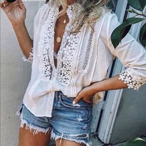 White Sweet Mary Crochet Lace Blouse by VICI